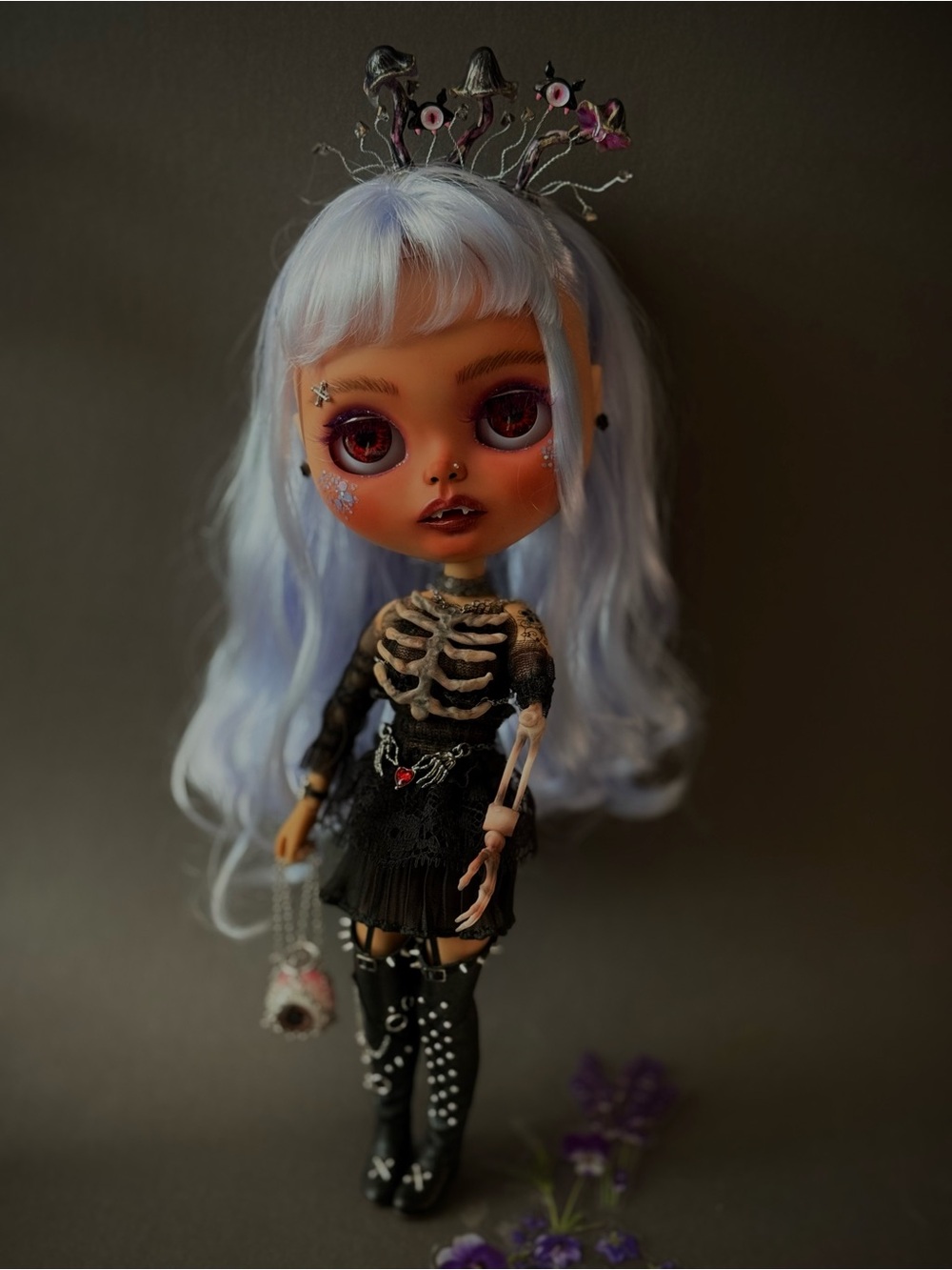 Collectible Handcrafted Gothic Skeleton Blythe Doll with Lavender Hair by iDoll
